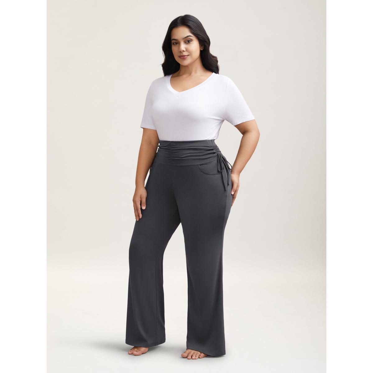 Plus Size Ruched Drawstring Midi-Waist Tight Pants Women DimGray Elegant High stretch Bootcut Mid Rise Everyday Leggings BloomChic 18-20/2X Product Image