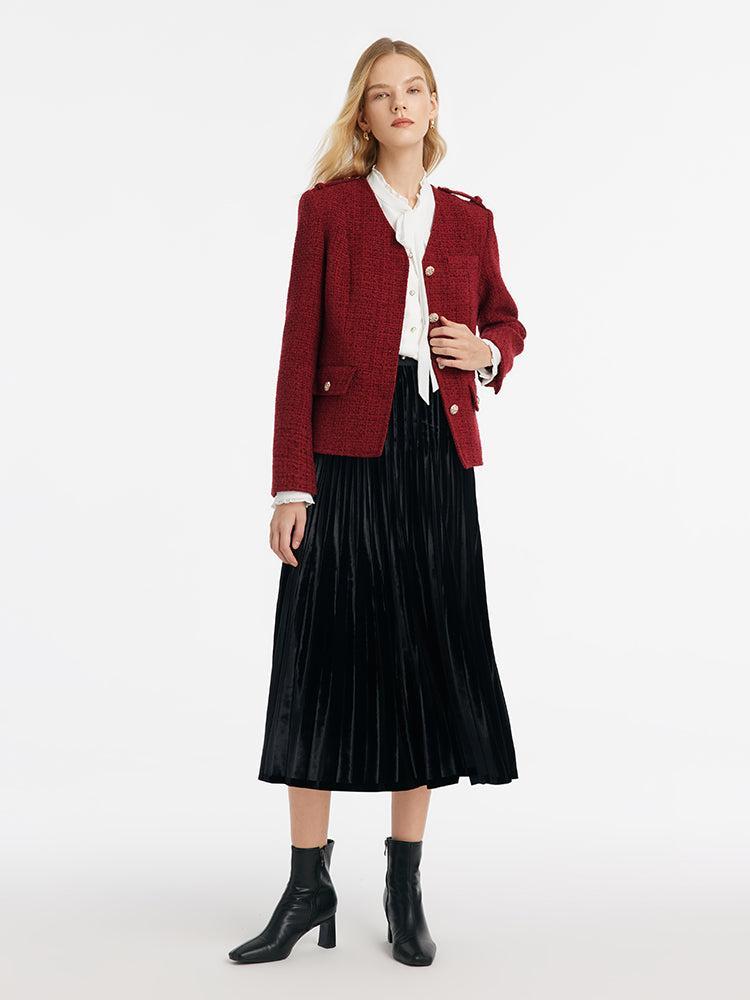 V-Neck Single-Breasted Tweed Women Jacket Product Image