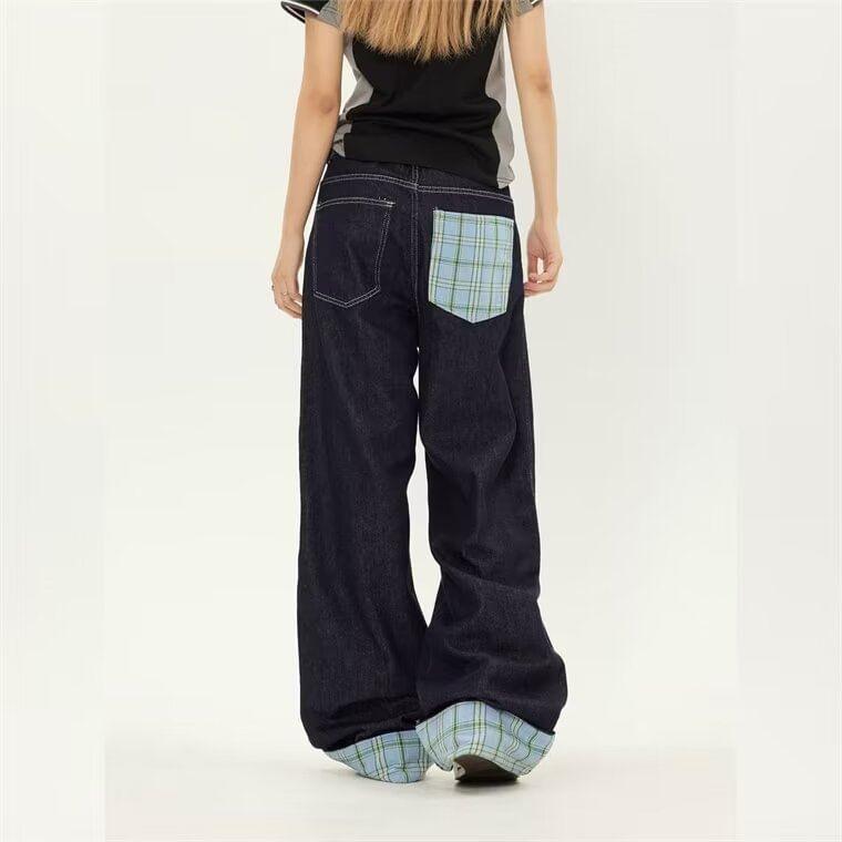 High Rise Lettering Wide Leg Jeans Product Image