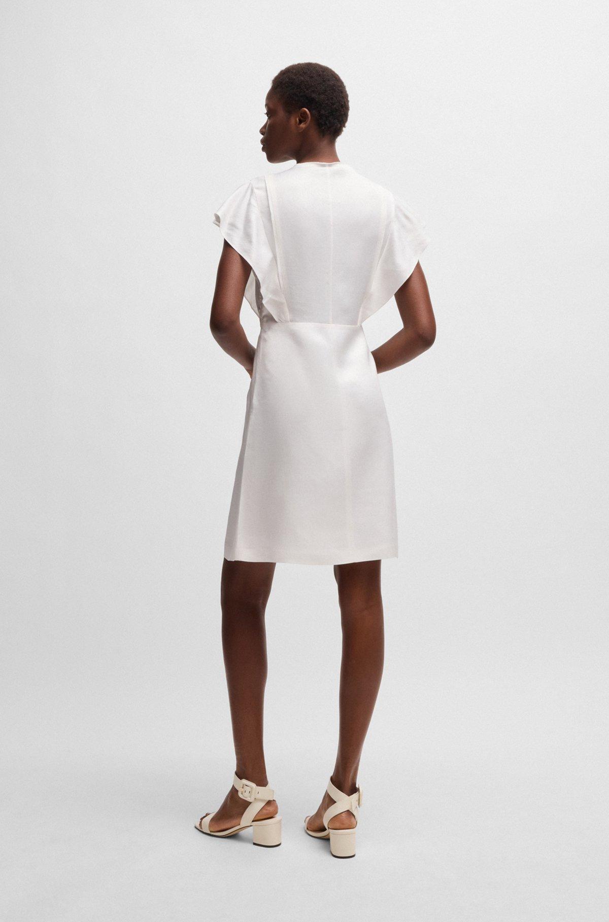 BOSS - Keyhole-neckline dress with frilled sleeves - White Product Image