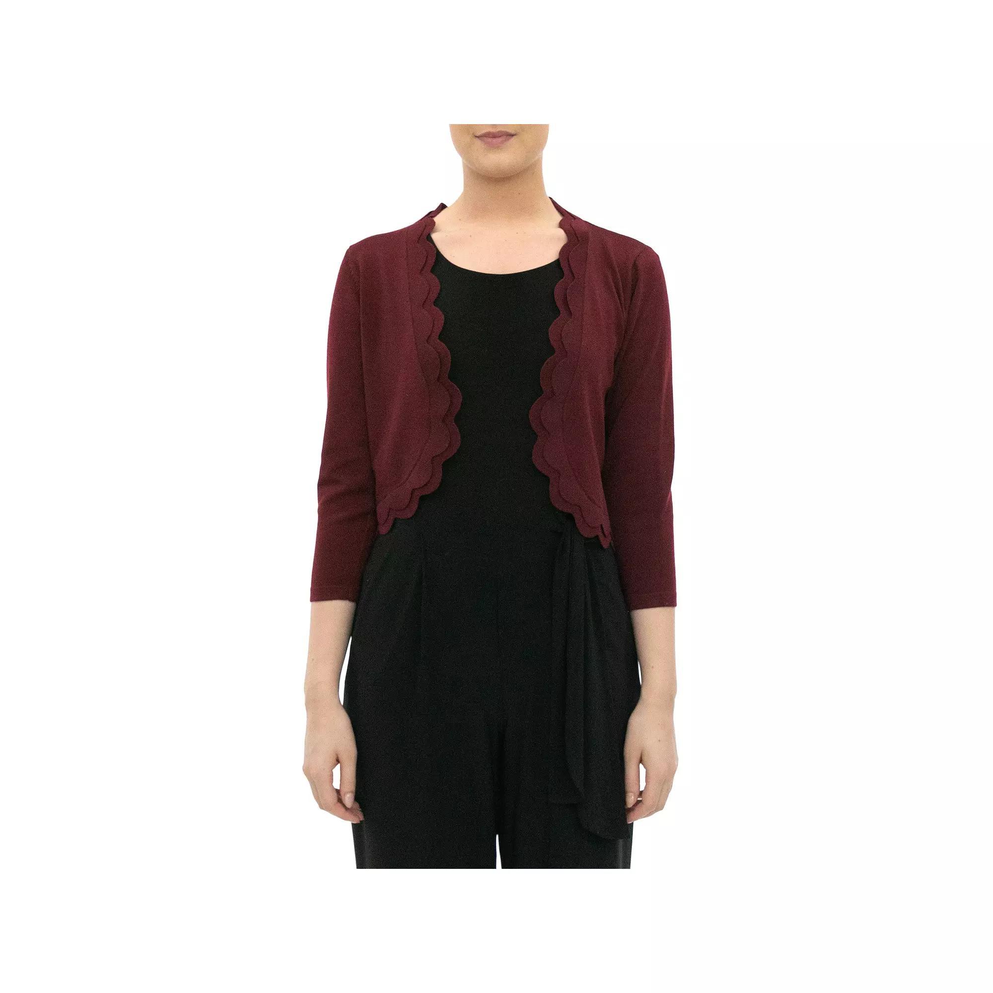Women's Nina Leonard Scallop Trim Bolero, Size: Large, Deep Red Product Image
