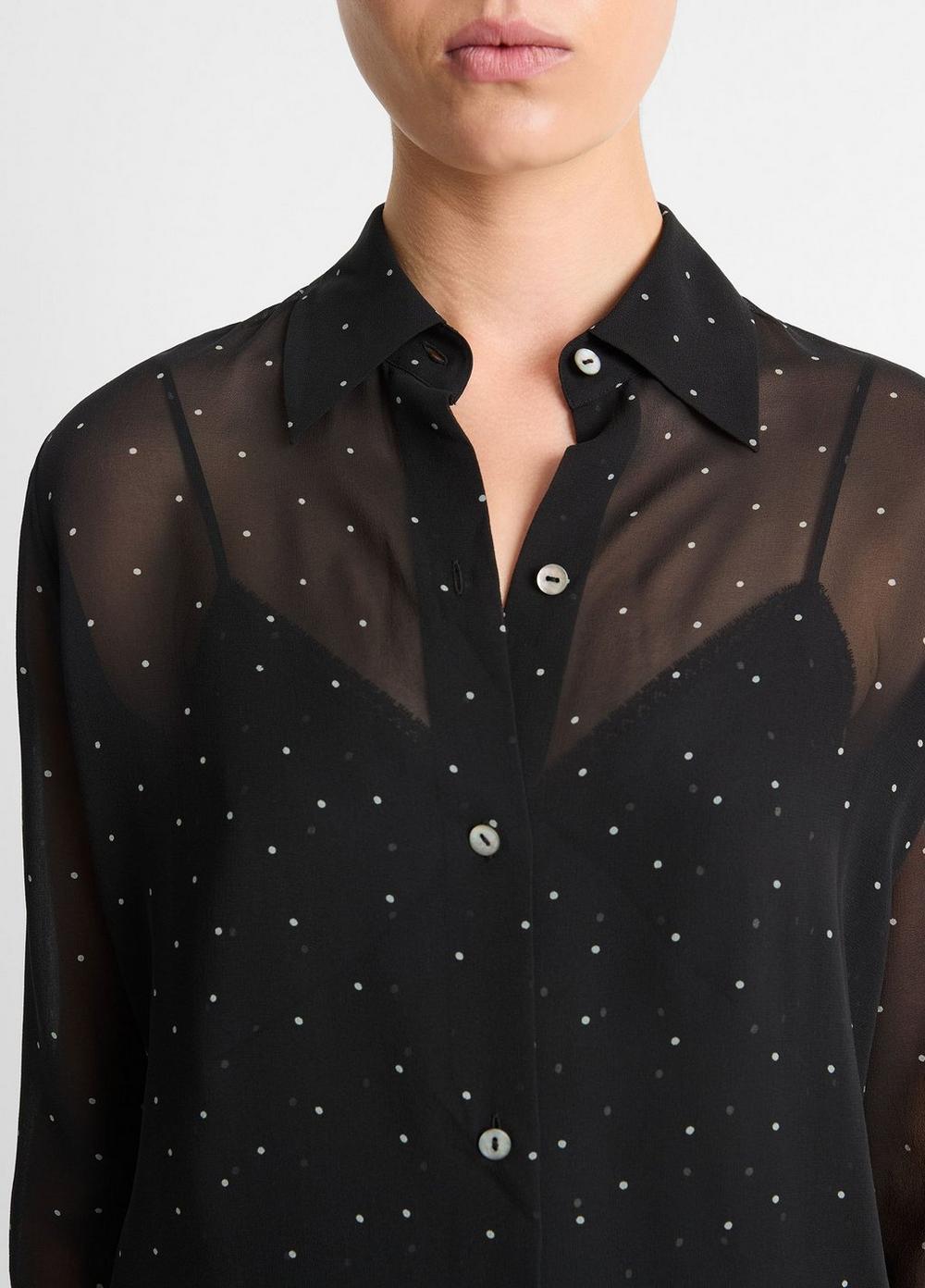 Womens Sheer Dot-Print Silk Lined Blouse, Off White/grey, Size S Vince Product Image
