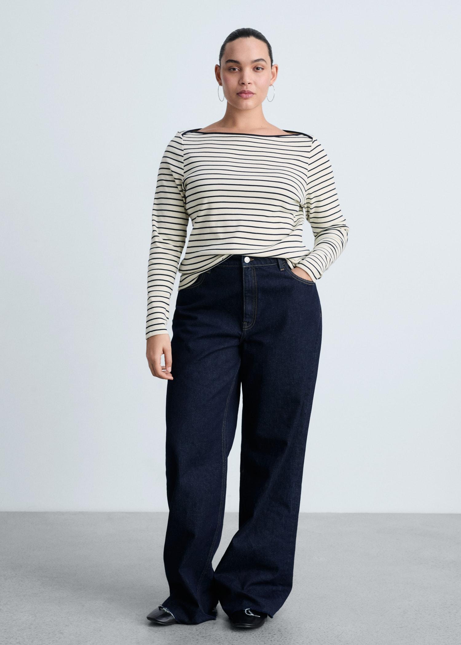 Striped boat-neck t-shirt - Women | MANGO USA Product Image