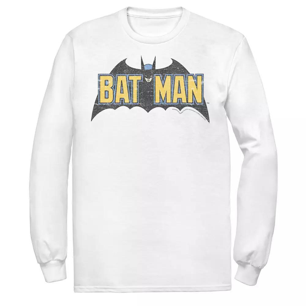 Men's DC Comics Batman Distressed Vintage Text Logo Tee, Size: Medium, White Product Image