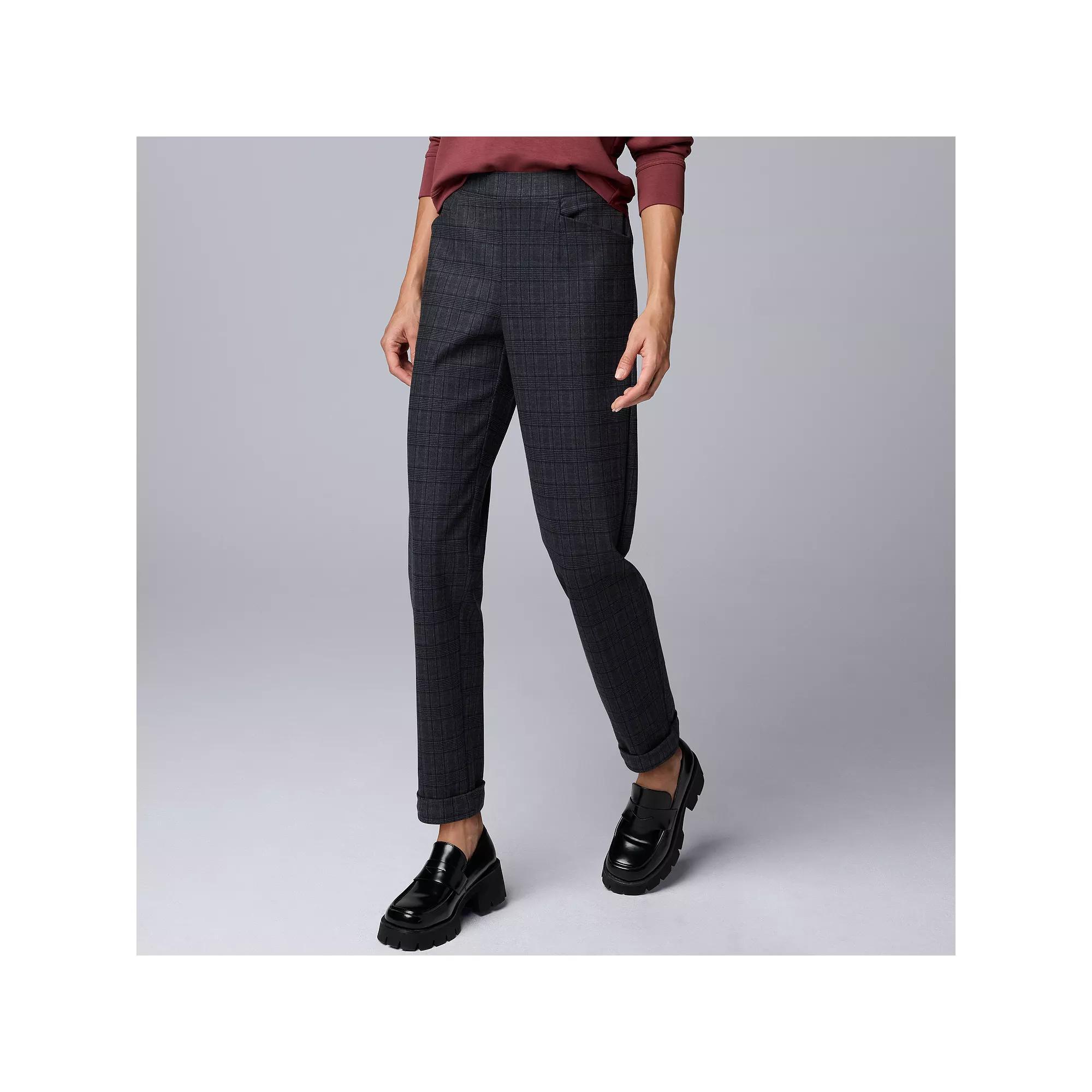 Women's Simply Vera Vera Wang Tapered Ankle Pull-On Ponte Pants, Size: Large, Grey Plaid Product Image