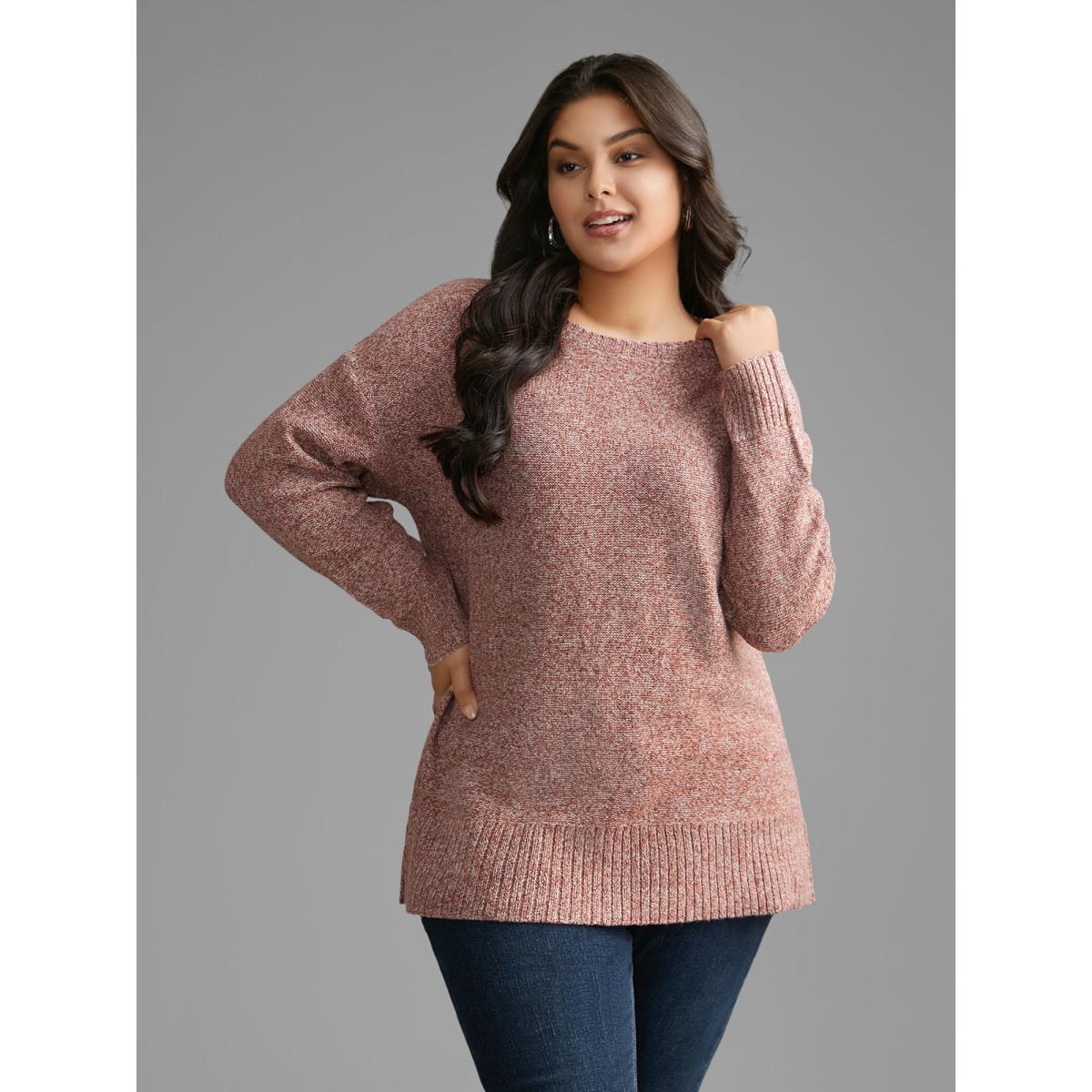 Plus Size Texture Bowknot Cut Out Slit Hem Pullover Crepe Women Casual Loose Long Sleeve Round Neck Everyday Pullovers BloomChic 12/L Product Image
