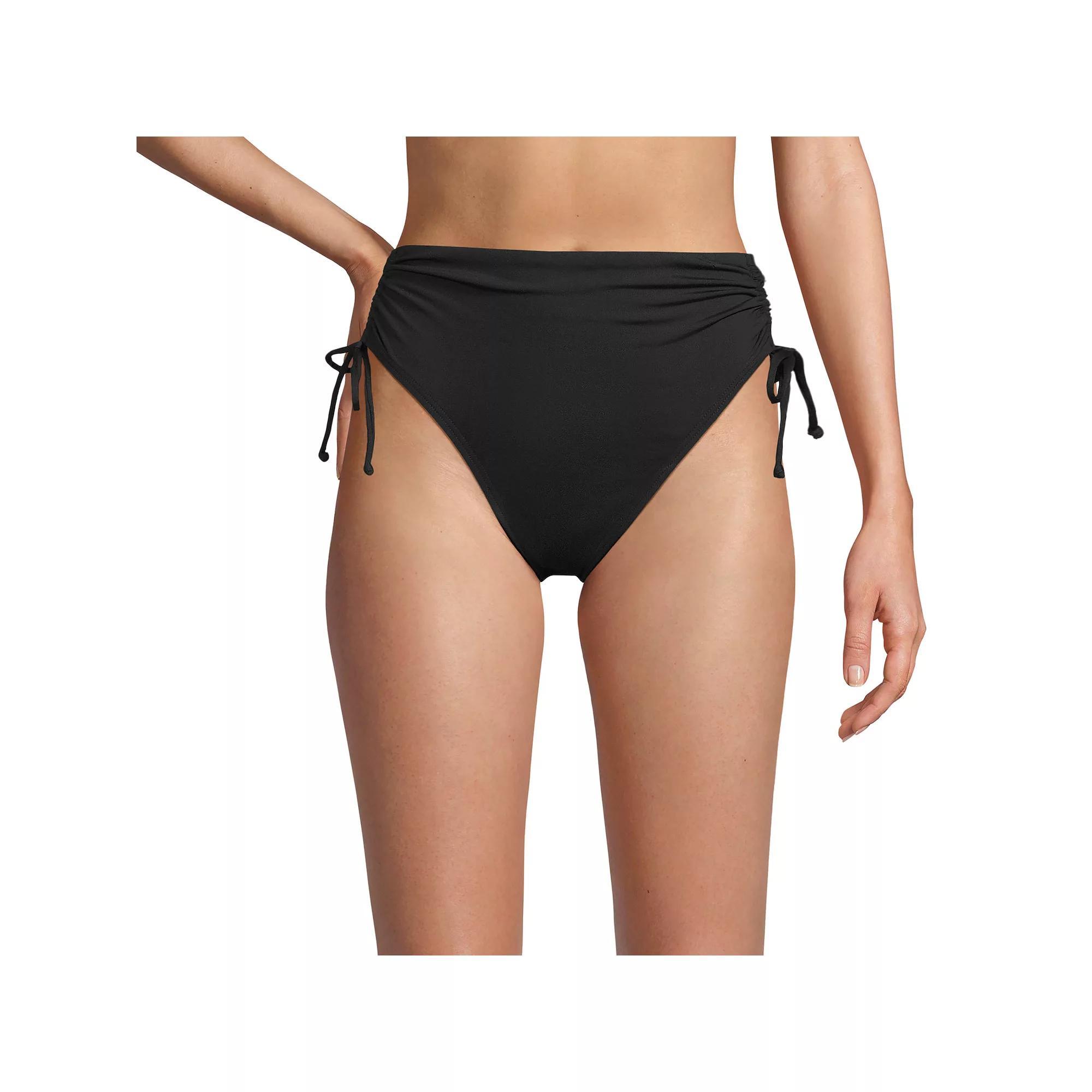 Women's Lands' End High Waisted Adjustable Bikini Bottoms, Size: 14, Black Product Image