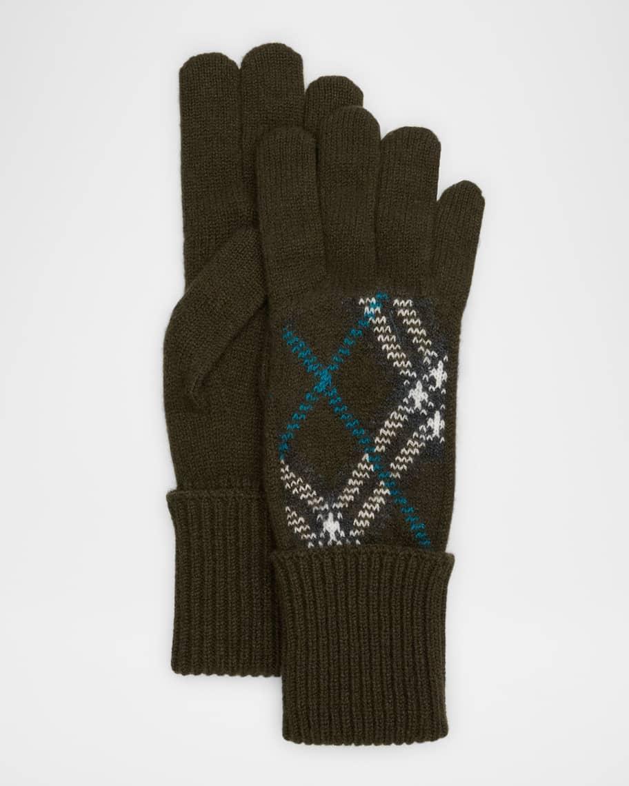 Mens Bias Check Cashmere Knit Gloves Product Image