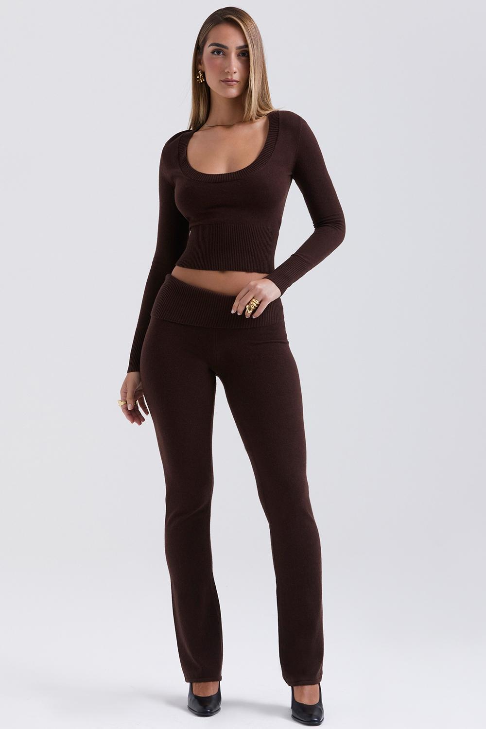 Ama Chocolate Cashmere Blend Trousers Product Image