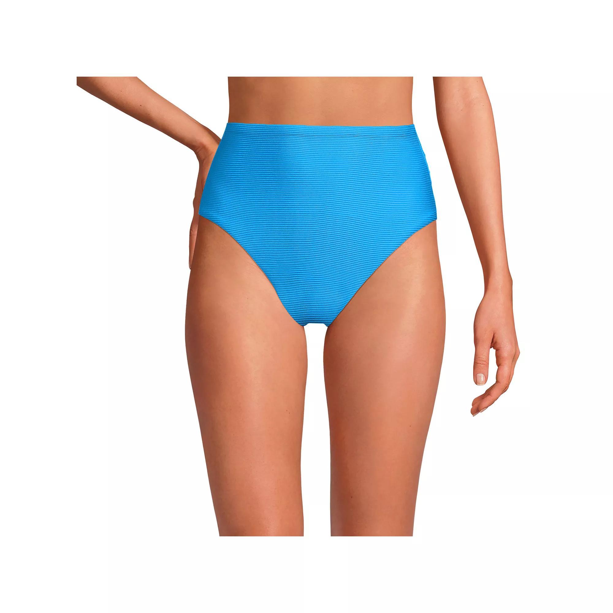 Women's Lands' End Ribbed Smoothing High Waisted Bikini Bottoms, Size: 16, Dark Red Ottoman Product Image