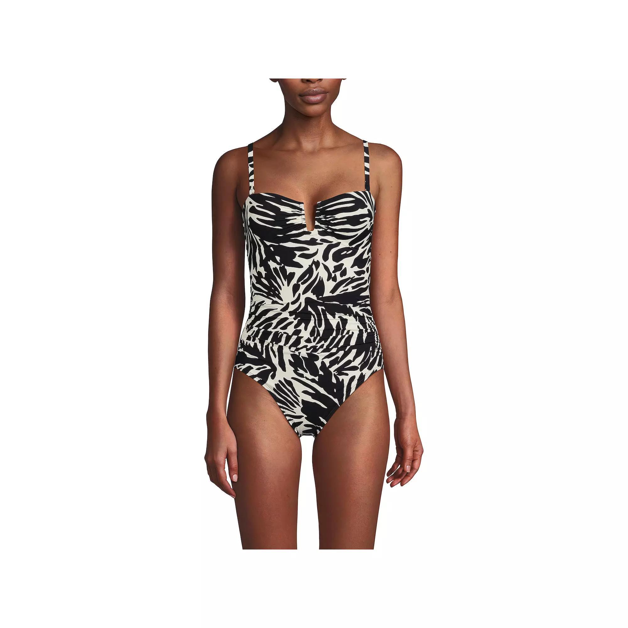 Women's Lands' End Slender Suit U-Wire Bandeau One Piece Swimsuit, Size: 8, Black Product Image