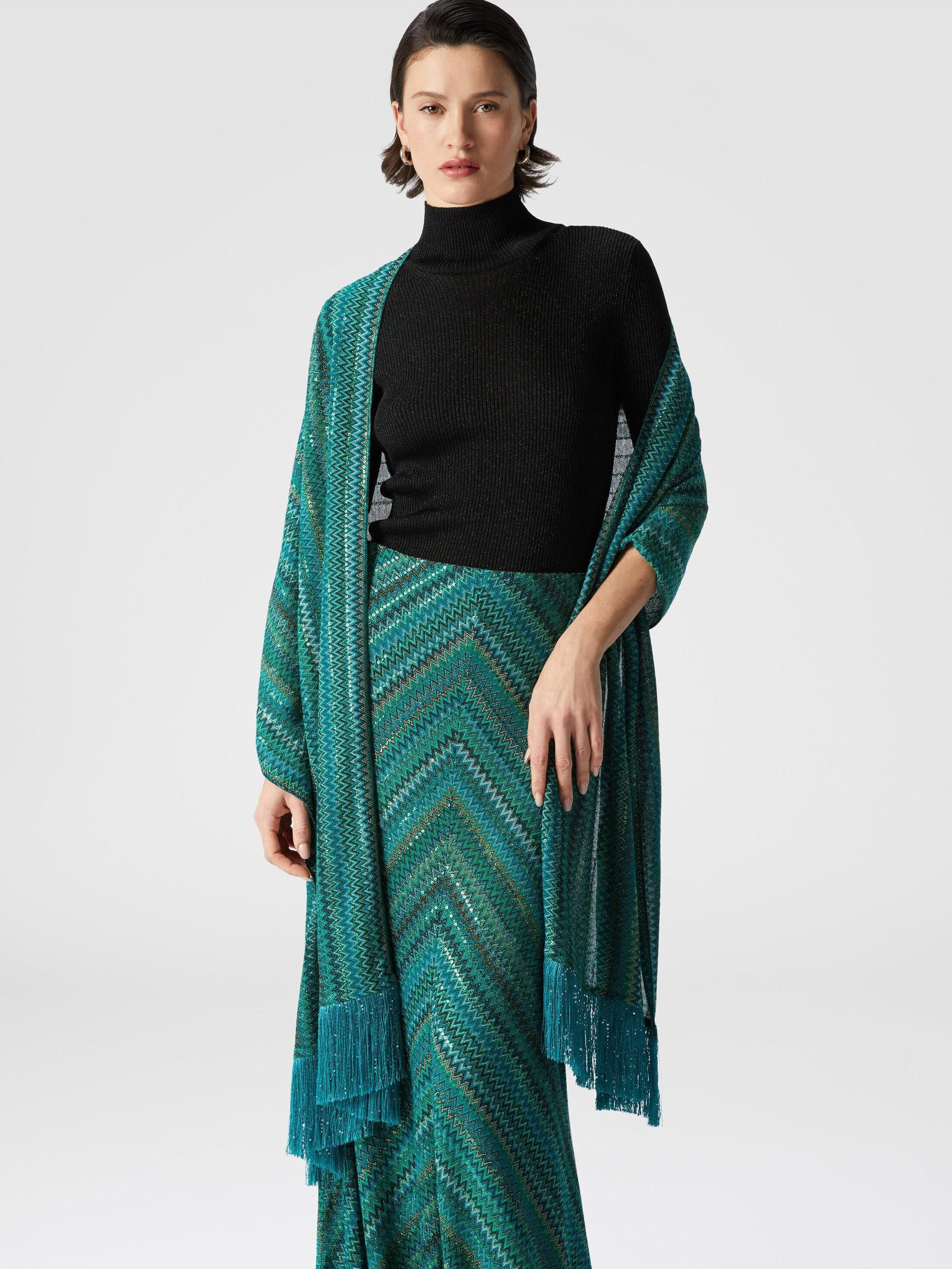 Viscose stole in zig zag lamé with sequins and fringes Product Image