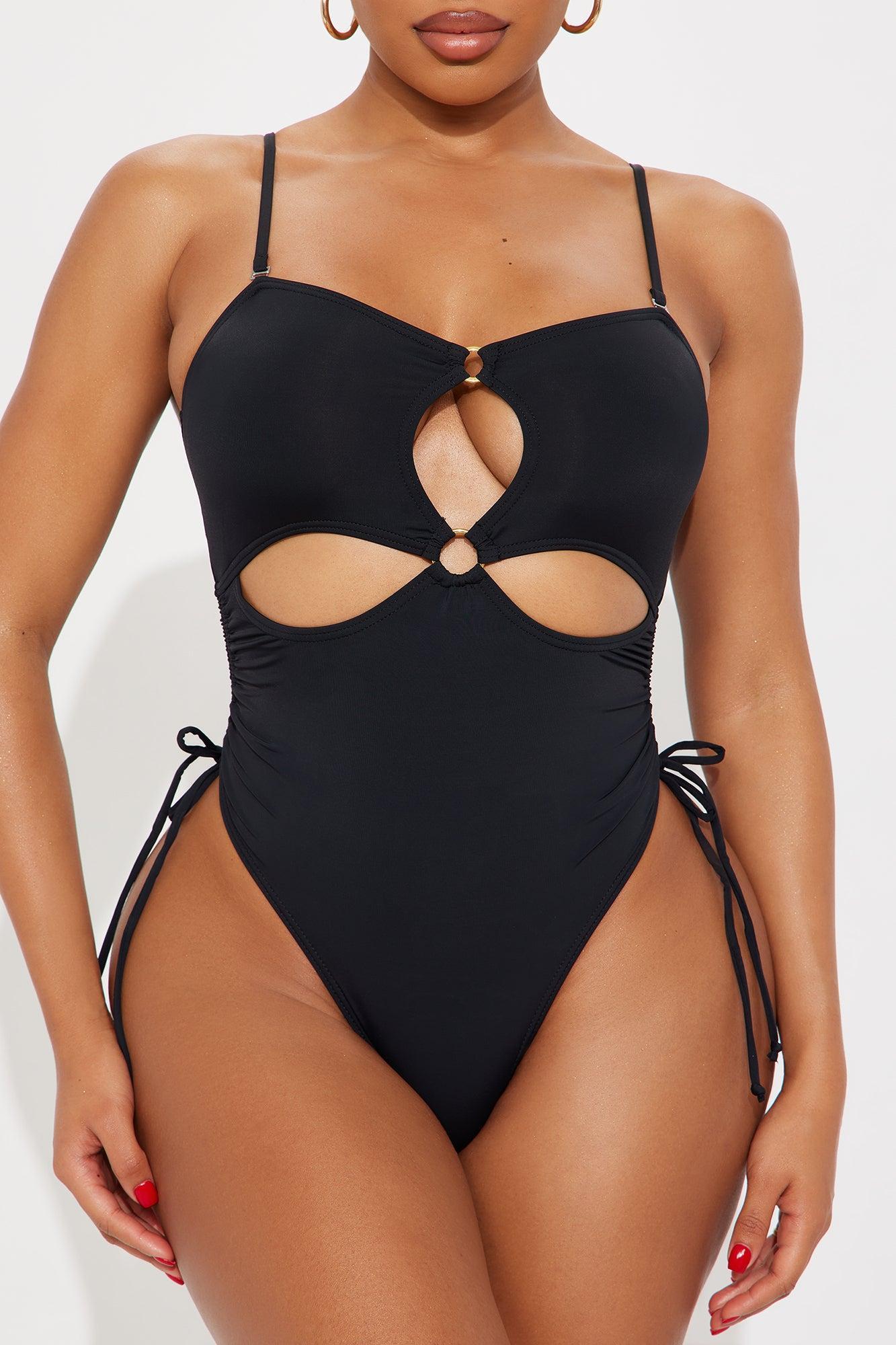 Under The Sun Cutout Ruched 1 Piece Swimsuit - Black Product Image