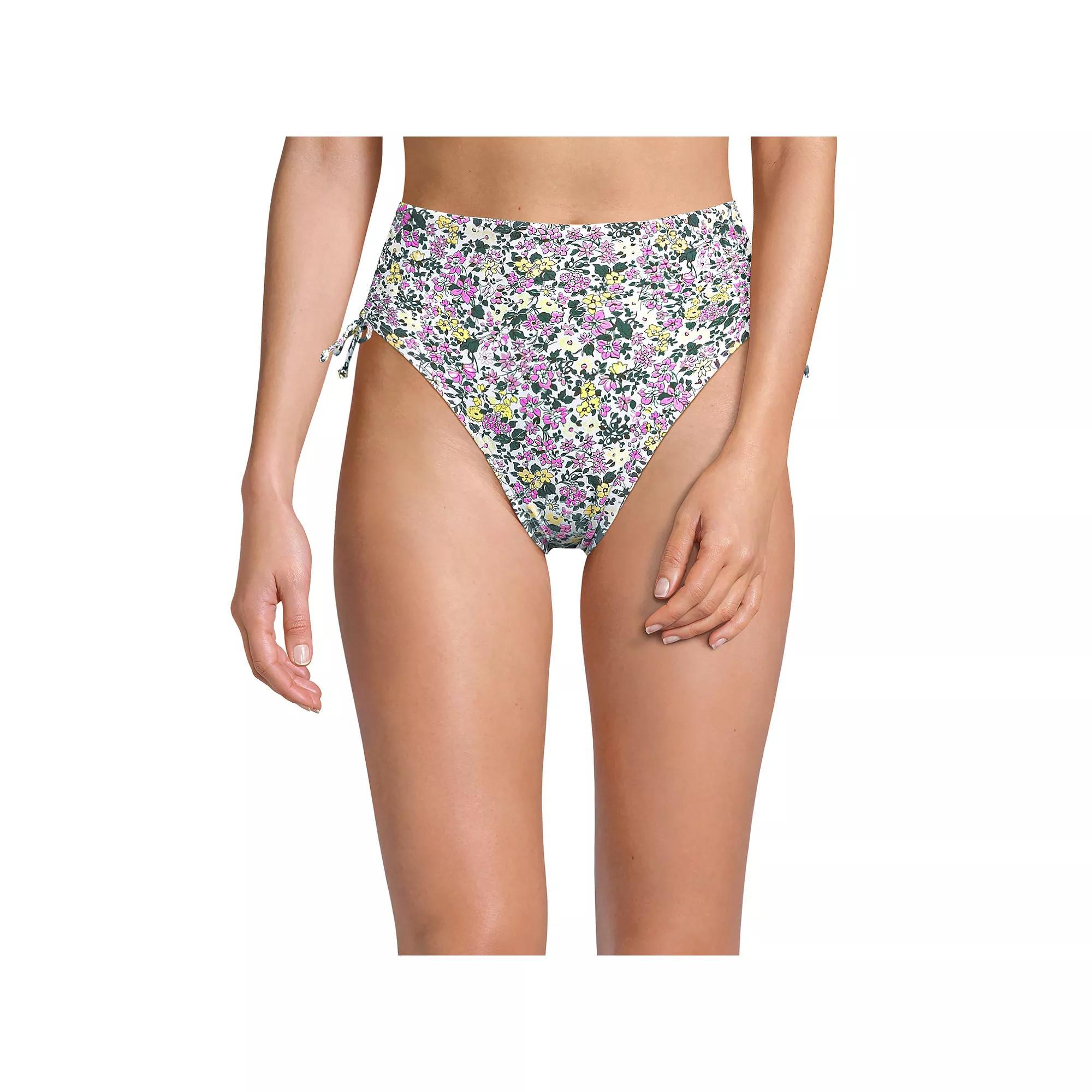 Women's Lands' End High Waisted Adjustable Bikini Bottoms, Size: 8, White Ditsy Floral Product Image