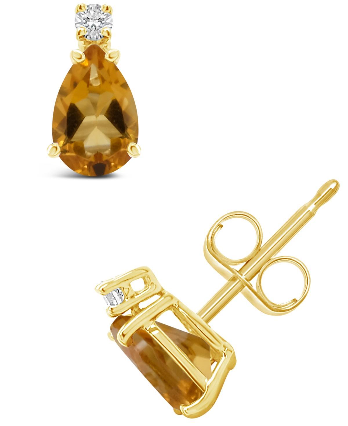Celebration Gems 14k Gold Gemstone & Diamond Accent Stud Earrings, Women's, Citrine Product Image