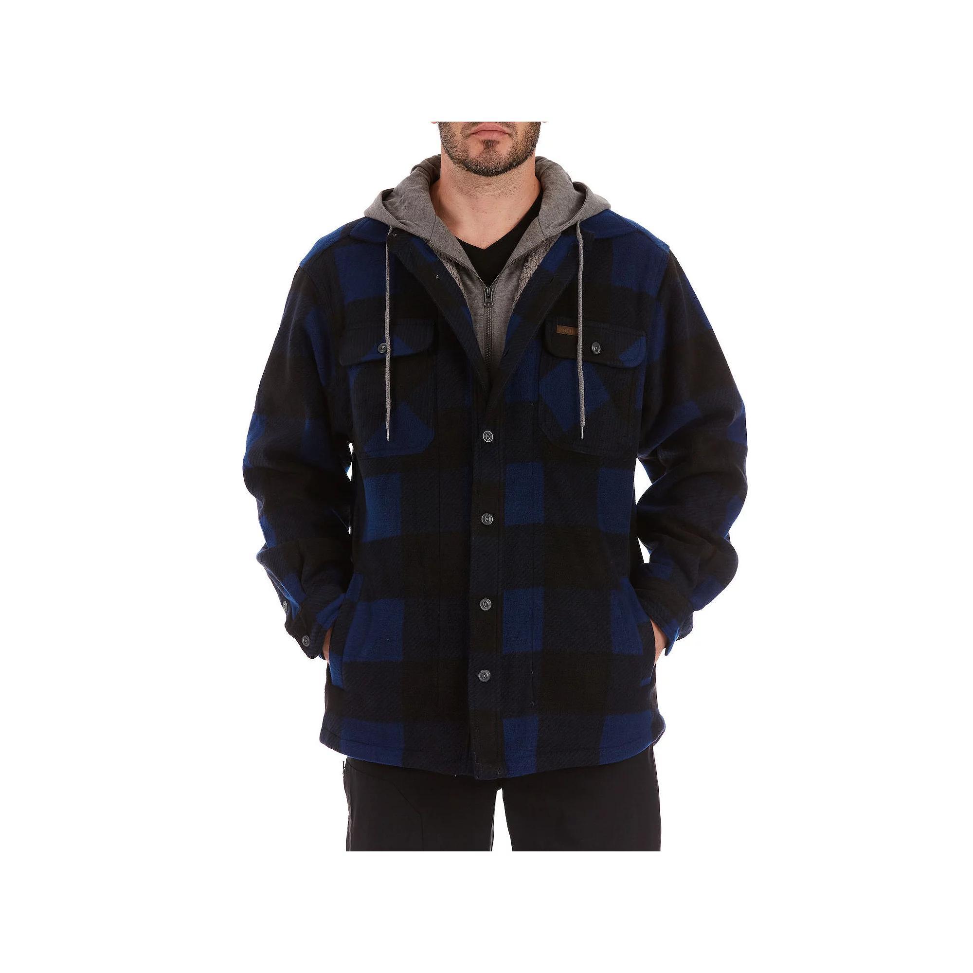 Men's Smith's Workwear Plaid Sherpa-Lined Microfleece Hooded Shirt Jacket, Size: Large, New Blue Product Image