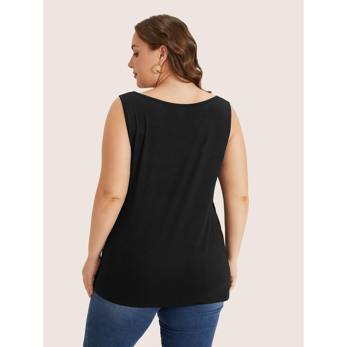 Plus Size Supersoft Essentials Plain Square Neck Skinny Tank Top Women Black Basics Non Square Neck Everyday Tank Tops Camis BloomChic 10/M Product Image