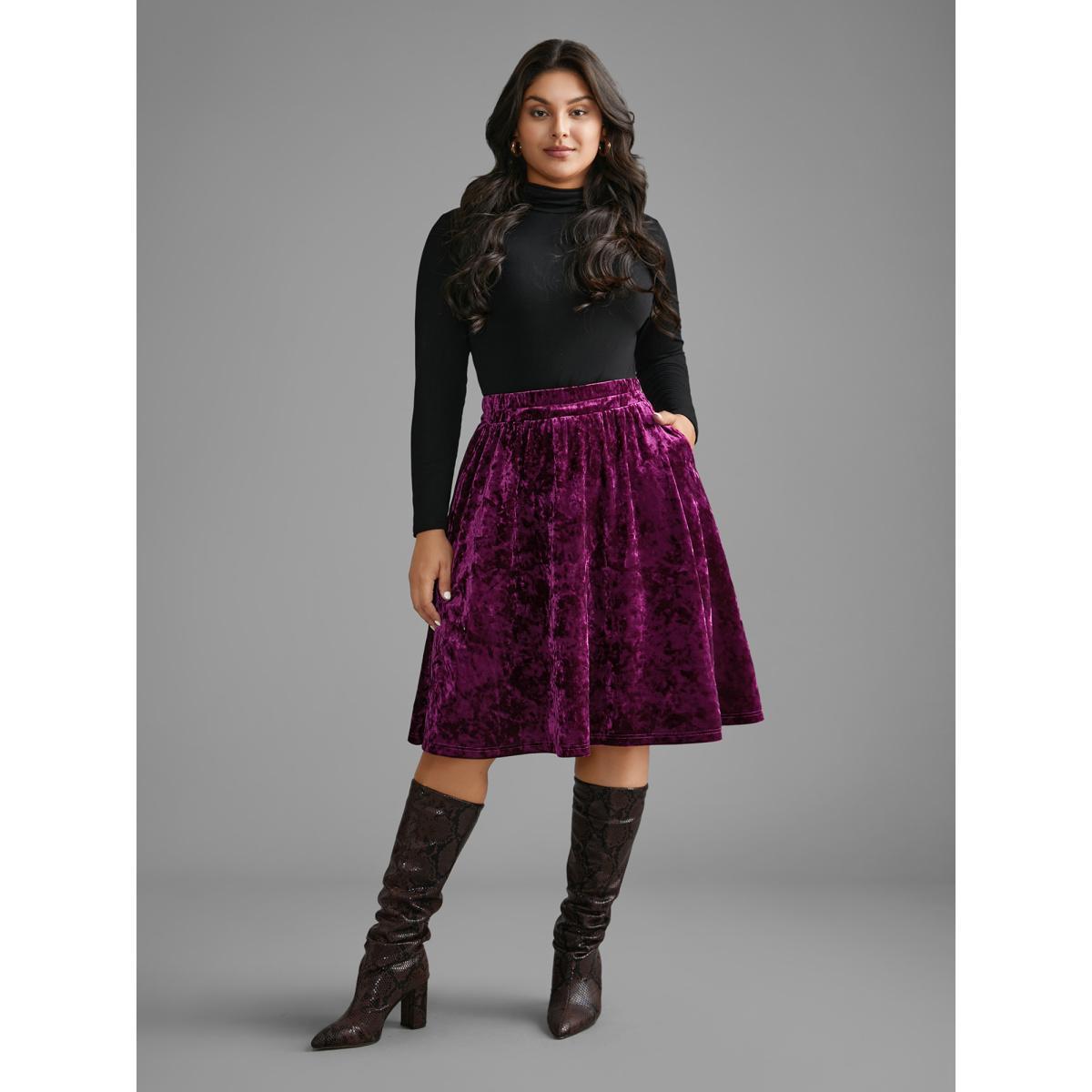 Plus Size Velvet Elastic Waist Skirt Women Deeppurplered Elegant Loose Medium stretch Slanted pocket Everyday Skirts BloomChic 14-16/1X Product Image