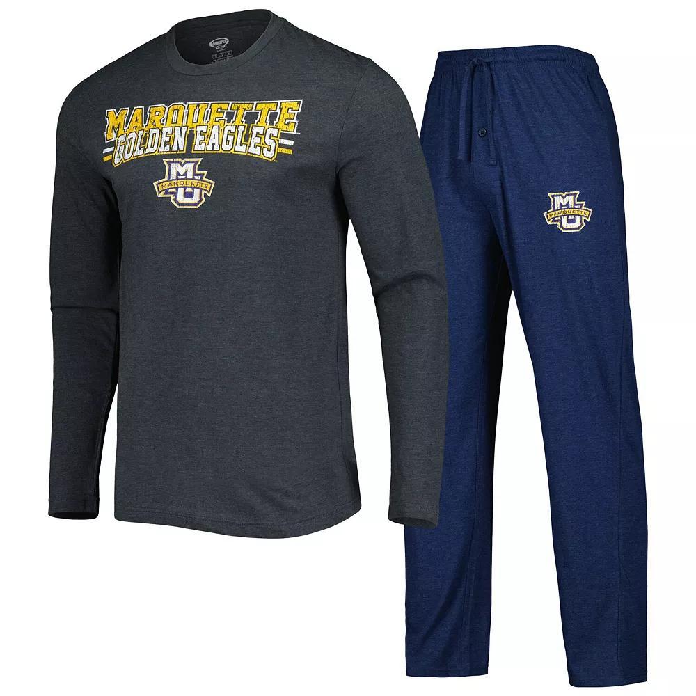 Men's Concepts Sport Navy/Charcoal Marquette Golden Eagles Meter Long Sleeve T-Shirt & Pants Sleep Set, Size: Medium, Mrq Blue Product Image