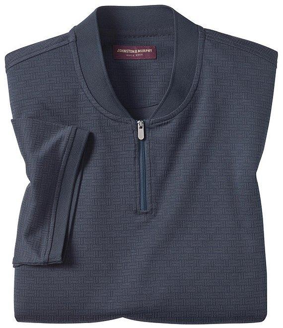 Johnston & Murphy Performance Stretch Knit Jacquard Short Sleeve Zip Polo Shirt Product Image
