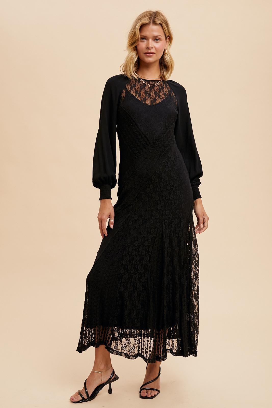 Raglan Vintage Lace Paneled Dress Product Image