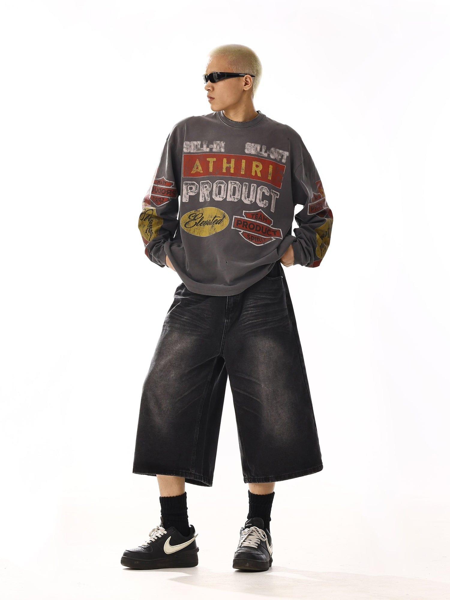 RT No. 13010 WASHED BLACK DENIM SHORT JEANS Product Image
