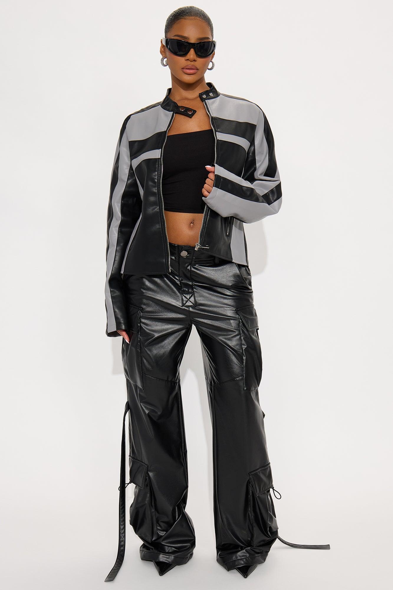 Kelis Faux Leather Moto Jacket - Grey/Black Female Product Image