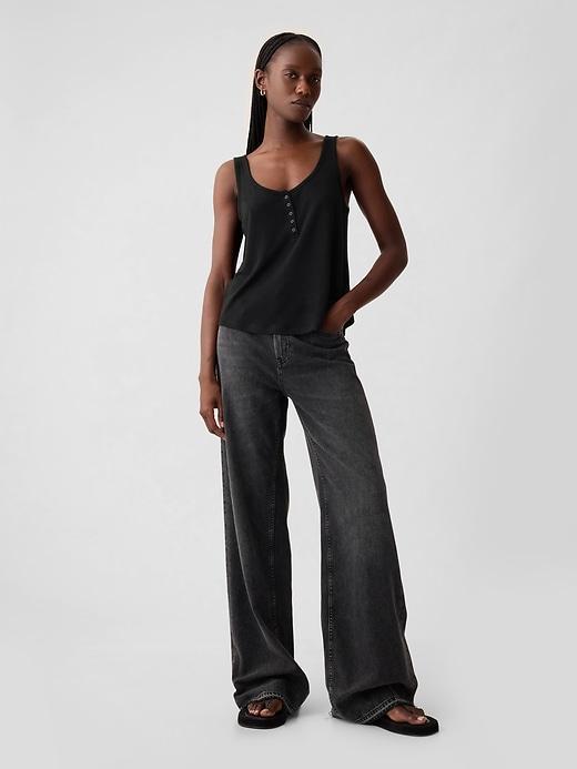 Linen-Blend Henley Tank Top Product Image