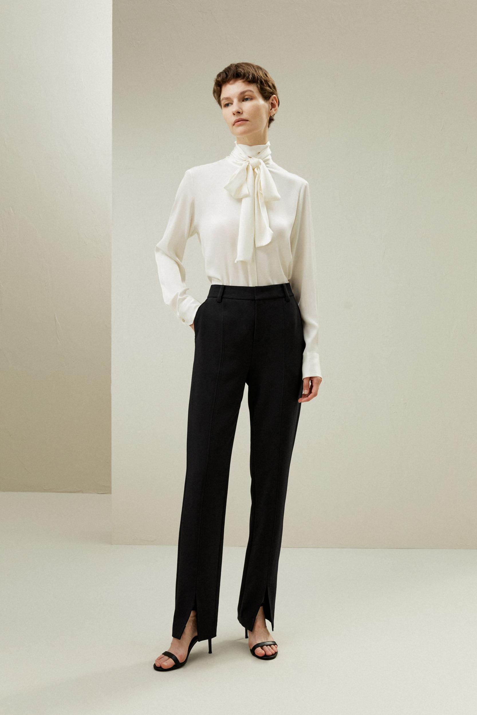 Silk Turtleneck Ribbon Blouse Product Image