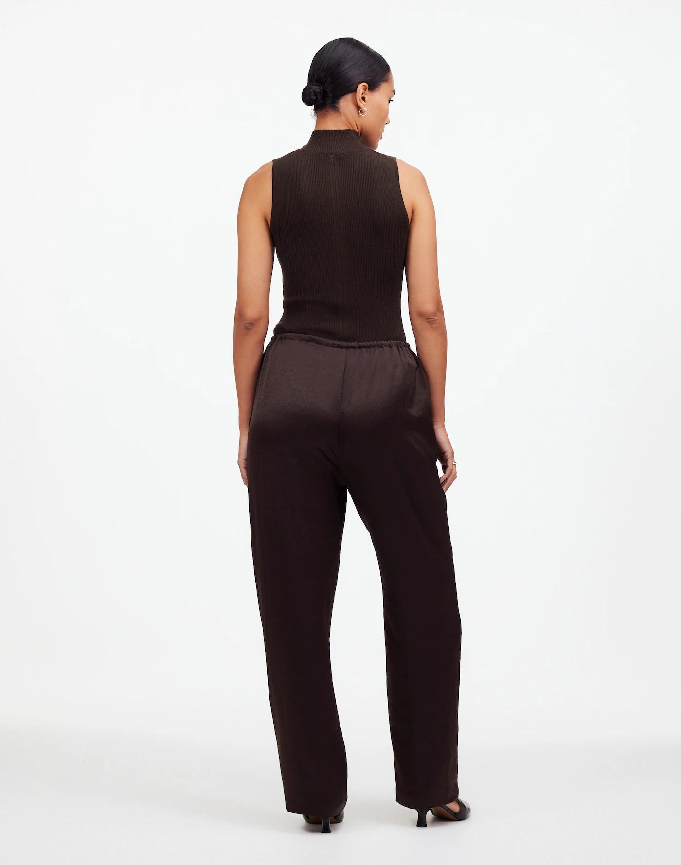 Petite Pintucked Slim Pull-On Pants in Satin Product Image