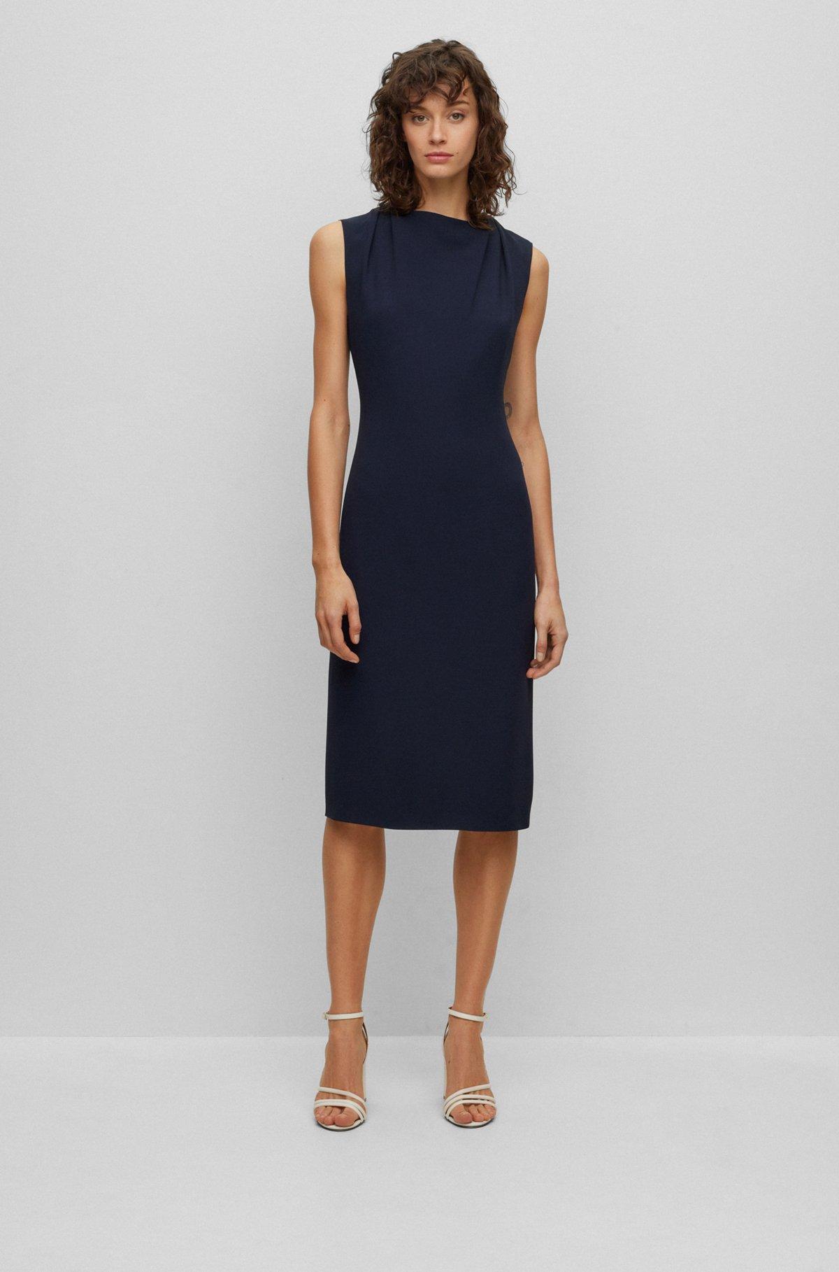 BOSS - Slim-fit business dress with feature neckline  - Dark Blue Product Image