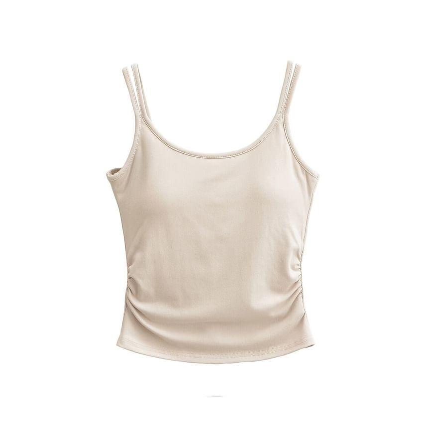 Scoop Neck Plain Ruched Padded Open Back Crop Cami Top Product Image