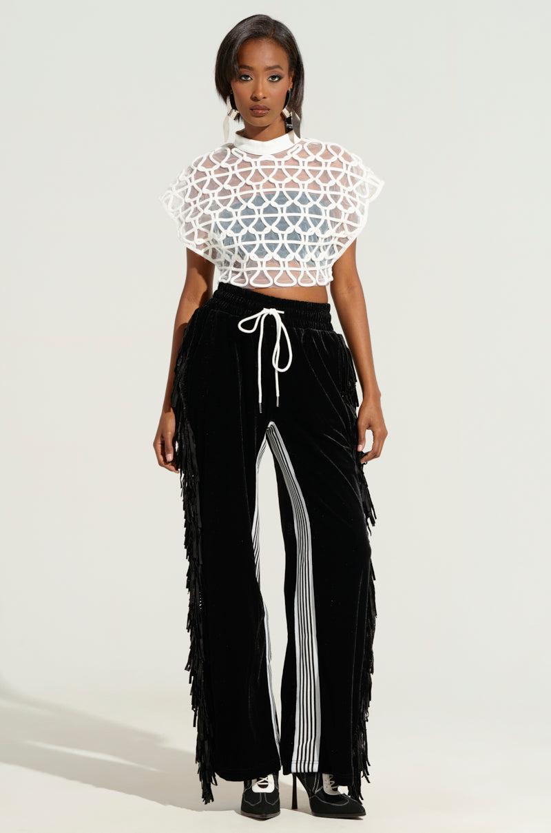 CARLY FRINGE VELVET JOGGER Product Image