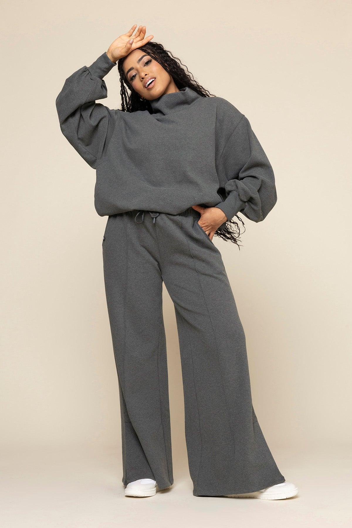 Ooey Gooey Mockneck Sweatshirt with Pockets - Charcoal Heather Product Image