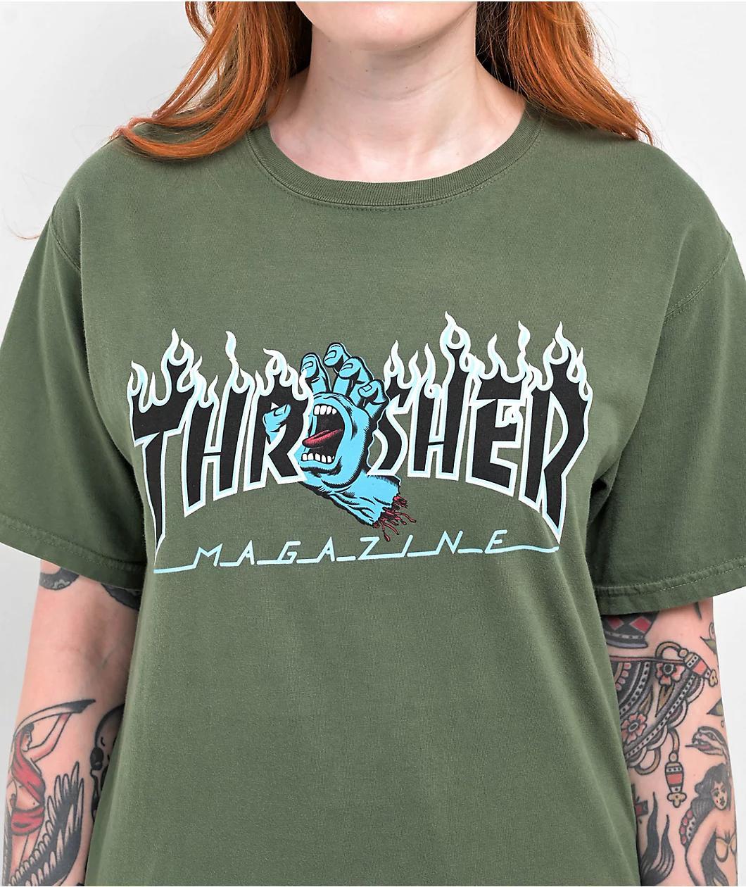 Santa Cruz x Thrasher Scream Flame Green T-Shirt Product Image