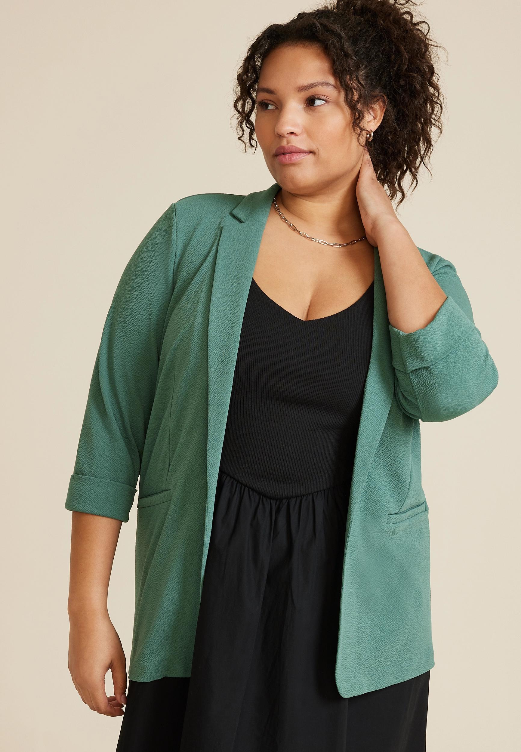 Maurices Plus Size Womens Blazer Versa Open Front Blue Size 4X Product Image