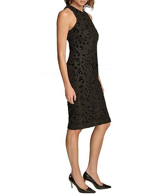 Donna Karan Velvet Lace Crew Neck Sleeveless Sheath Dress Product Image