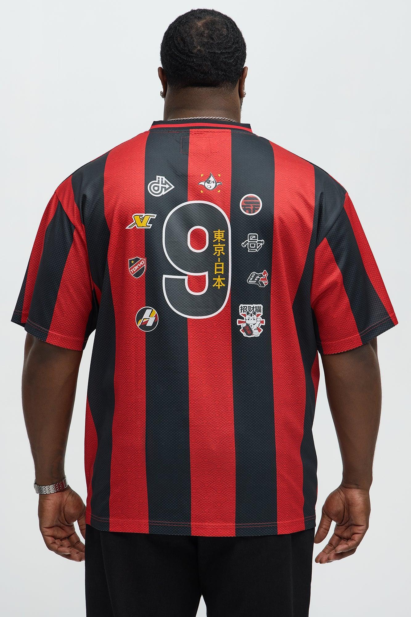 Tokyo Striped Short Sleeve Soccer Jersey - Red/Black Product Image