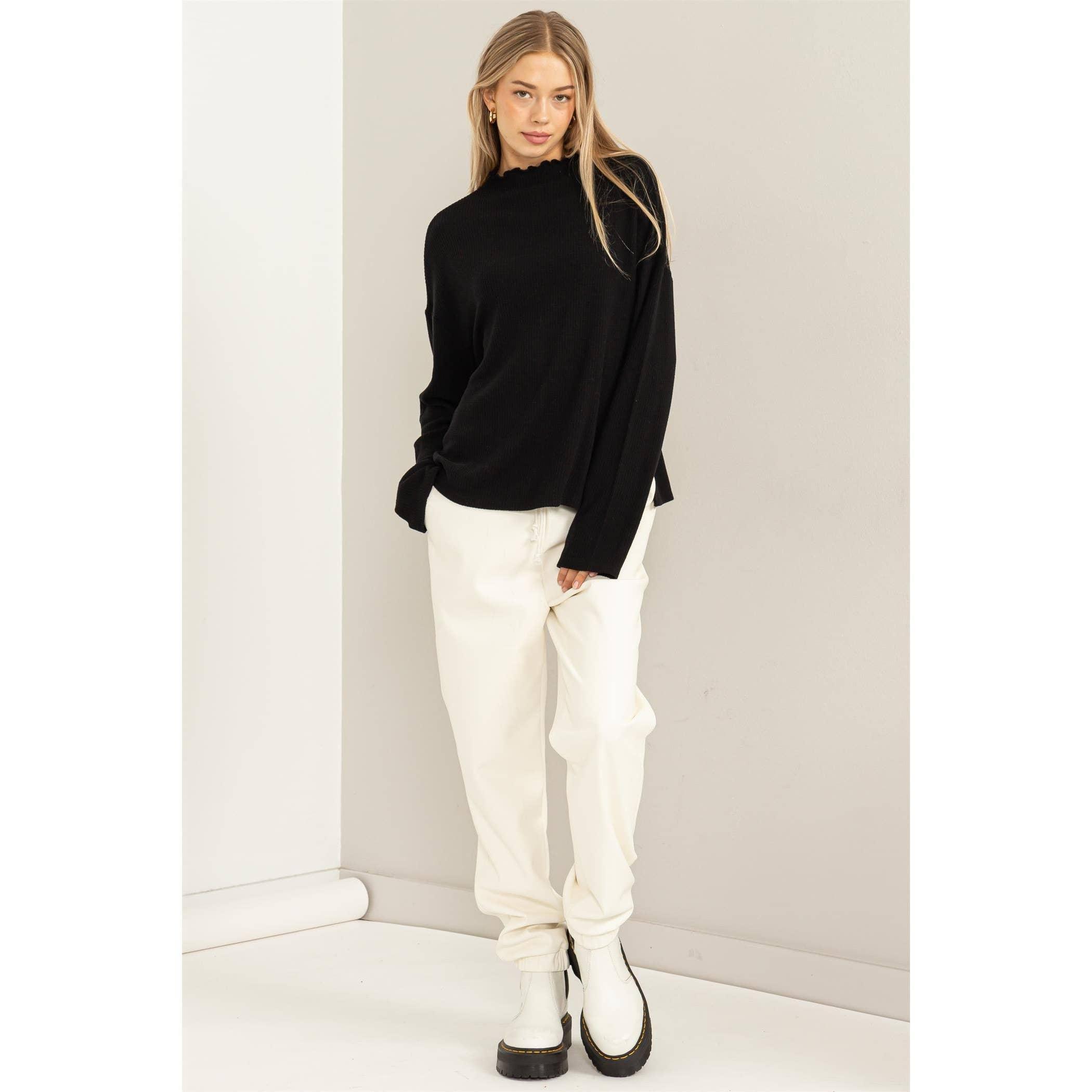 Black Oversized High Neck Top With Side Slit Product Image