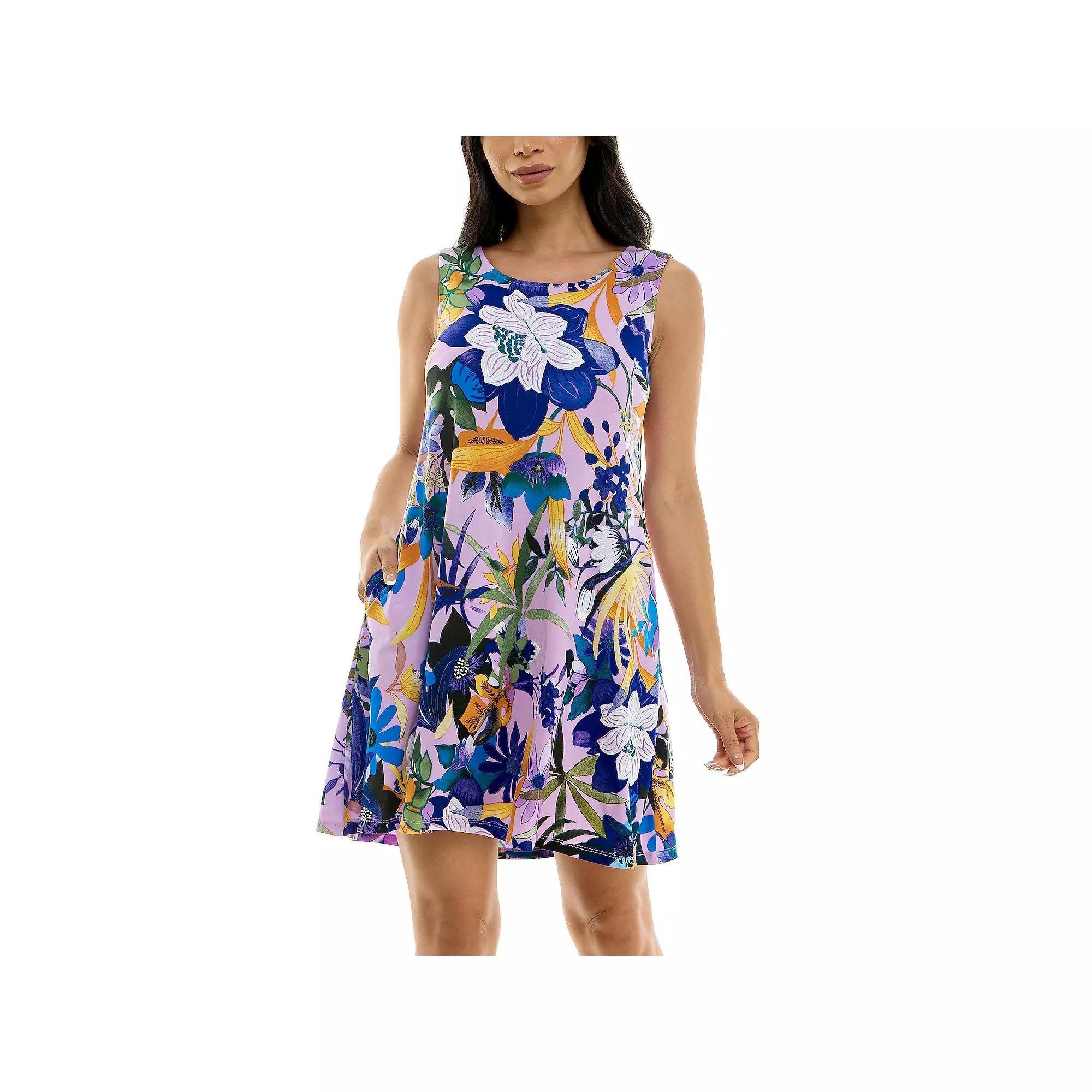 Women's Nina Leonard Puff Print Pocket Trapeze Dress, Size: Small, True Green Ivory Product Image