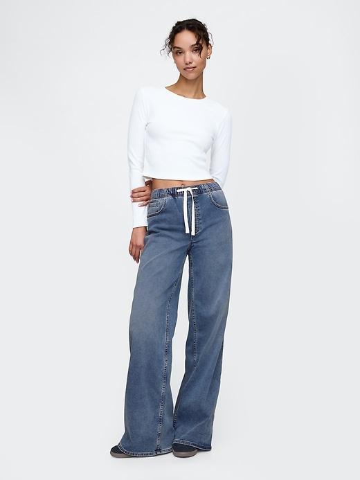 Mid Rise Knit Easy Baggy Jeans Product Image