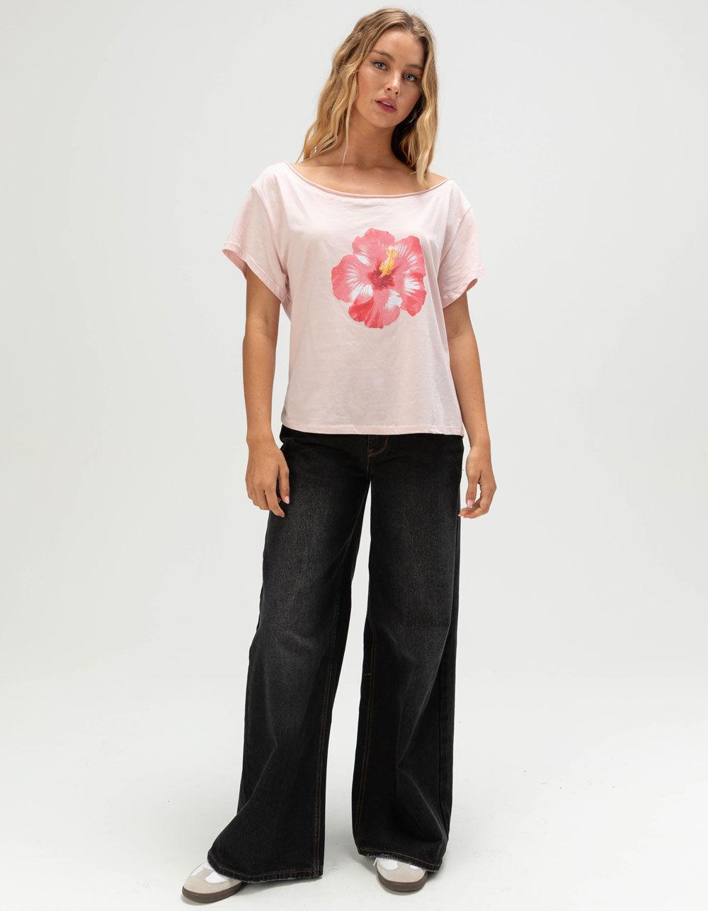 RSQ Womens Off The Shoulder Hibiscus Tee - PINK Product Image