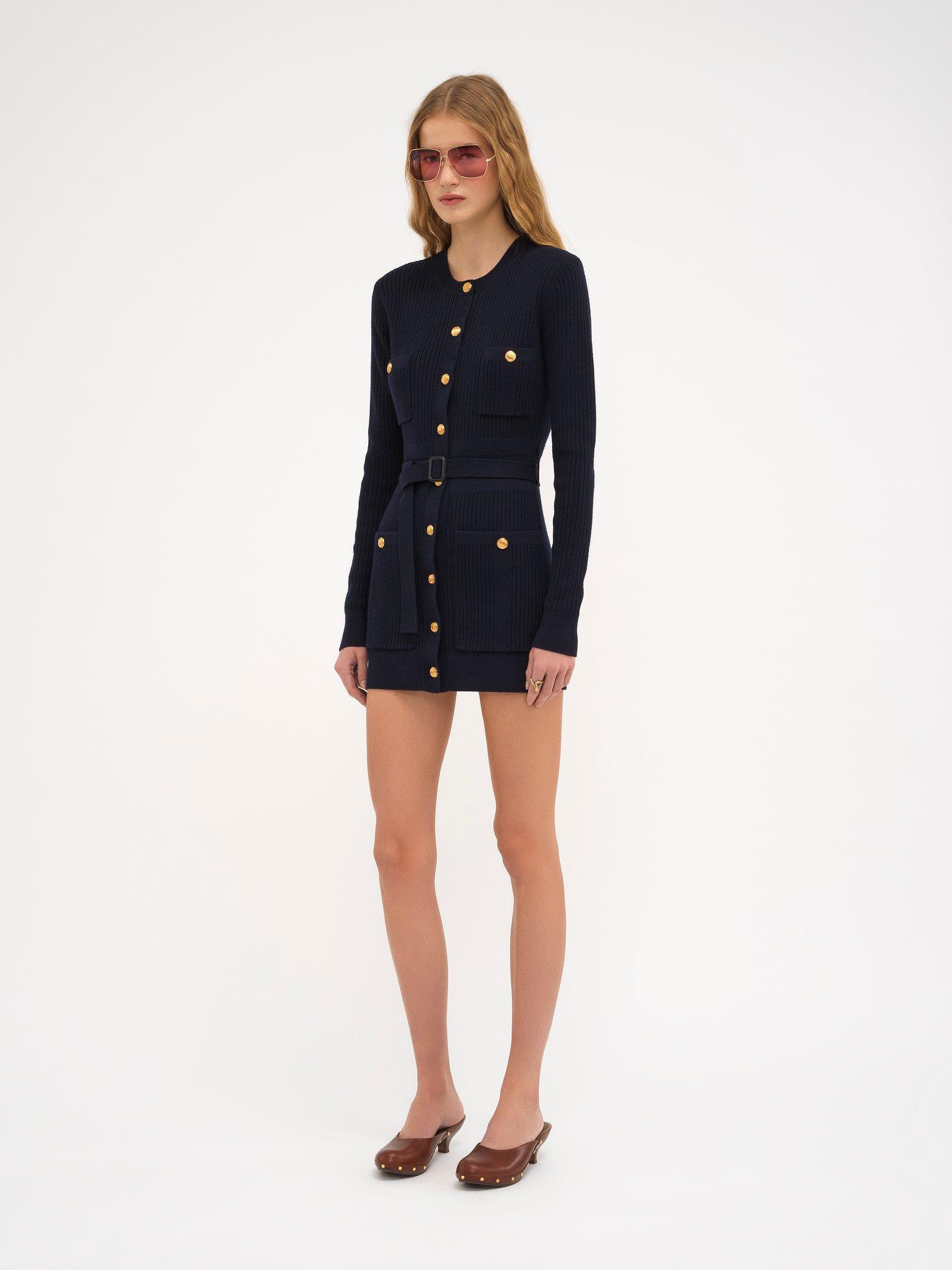 Long fitted cardigan in wool knit Product Image