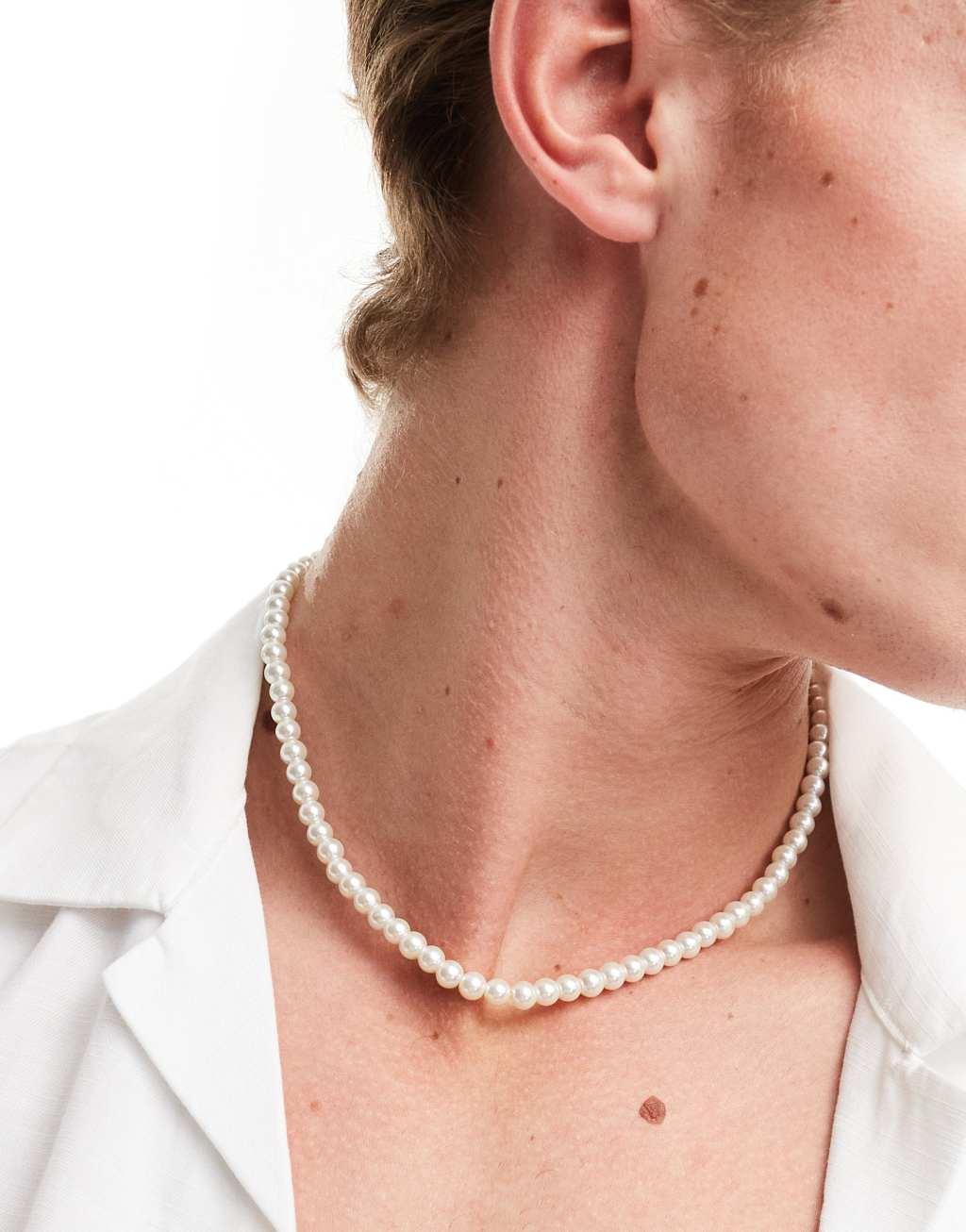 ASOS DESIGN short 6mm glass faux pearl necklace in white  Product Image