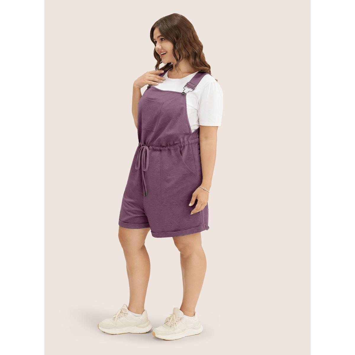 Plus Size Mauve Solid Pocket Drawstring Overall Romper Women Casual Sleeveless Non Everyday Loose Jumpsuits BloomChic 22-24/3X Product Image