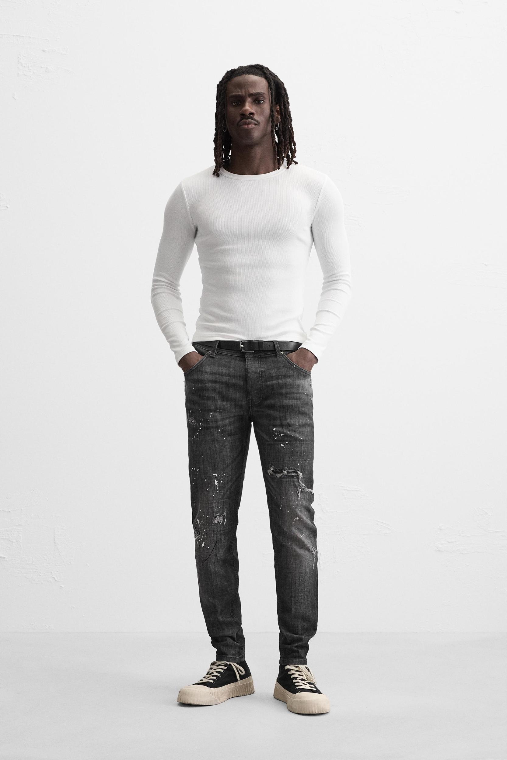 SPLATTERED RIPPED SKINNY JEANS Product Image