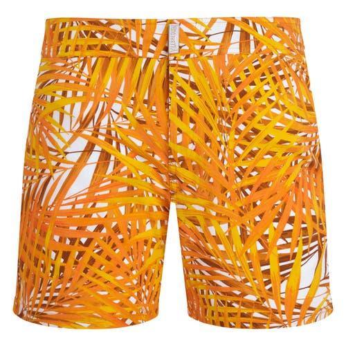 Vilebrequin Men's Palm Leaves Stretch Flat Belted Swim Shorts in Mangue at Nordstrom, Size Small Product Image