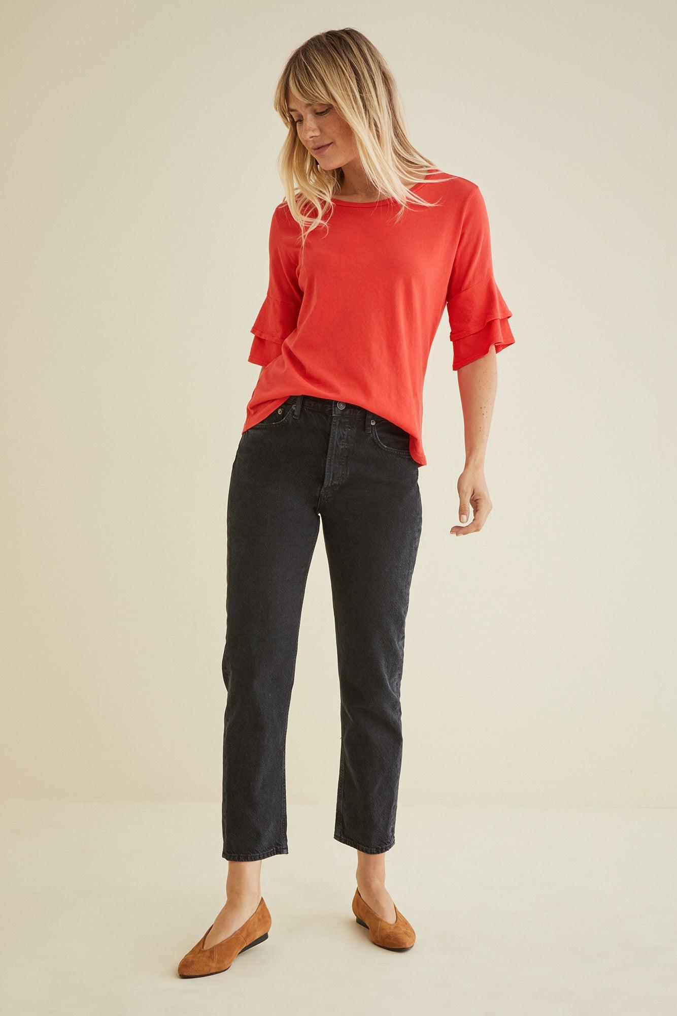 Pilar Ruffle Tee - Tomato - ReAmour Product Image