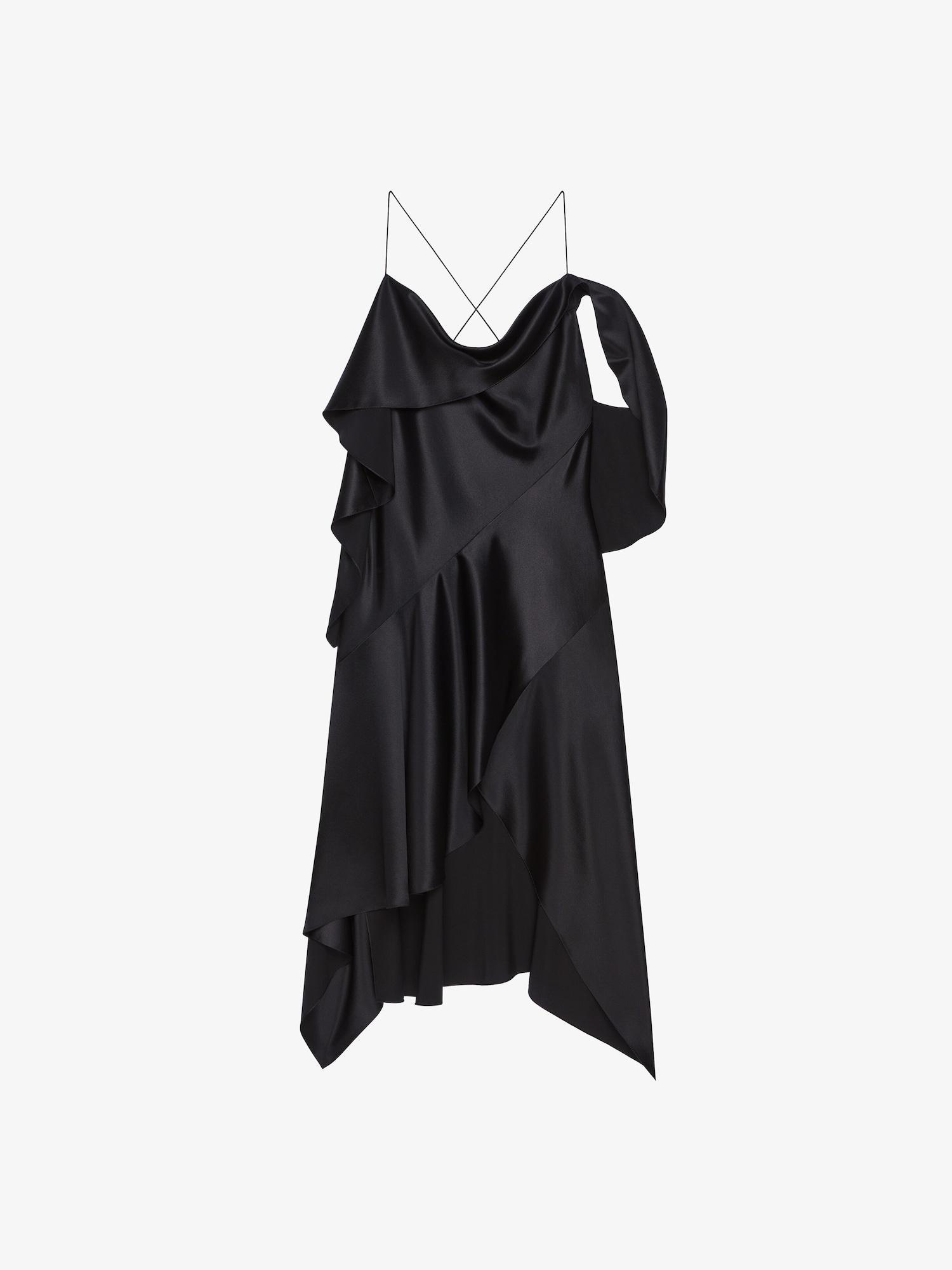 Asymmetric draped dress in satin Product Image