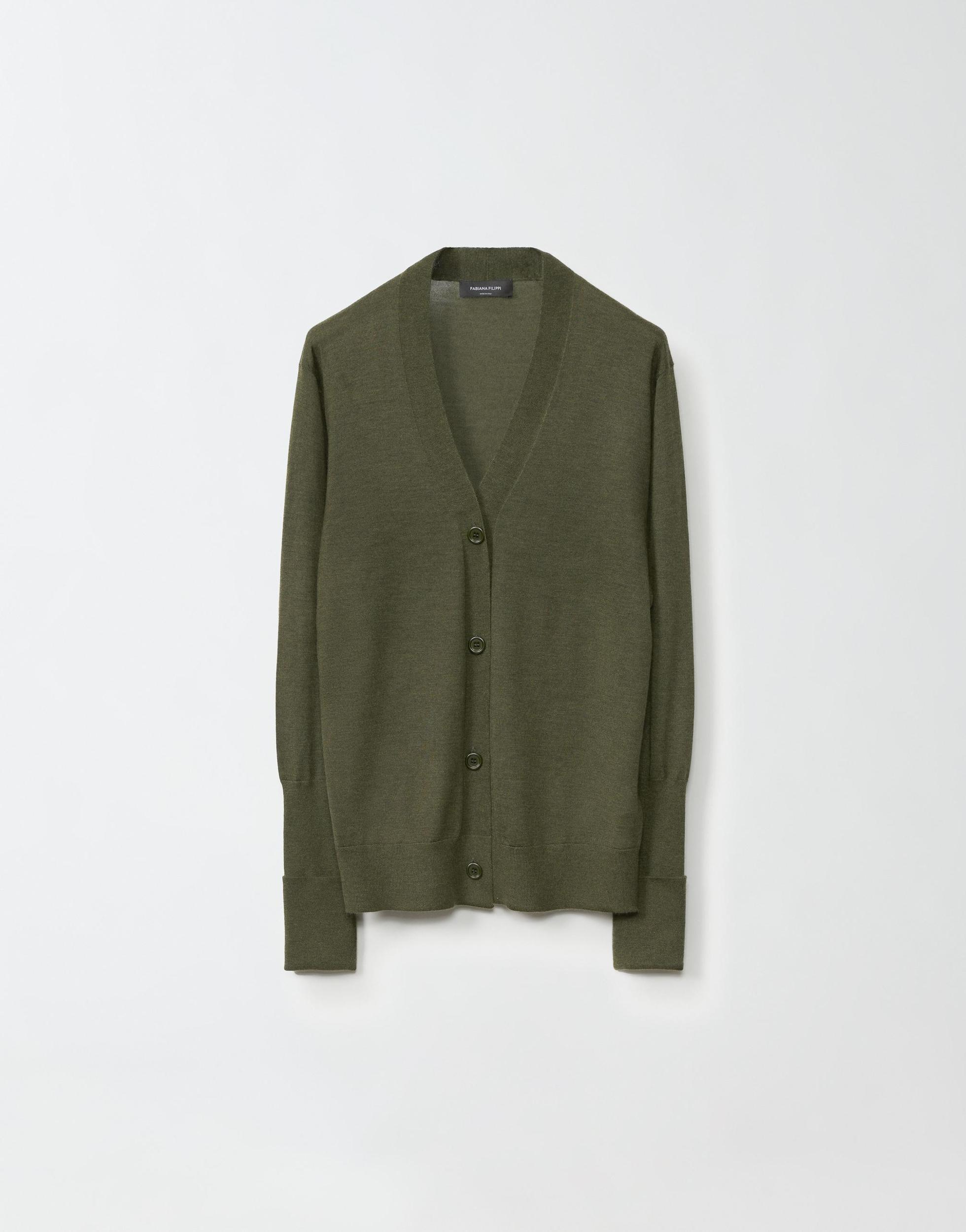 FABIANA FILIPPI Cashmere Silk Cardigan With Turn Up Cuff In Green Product Image